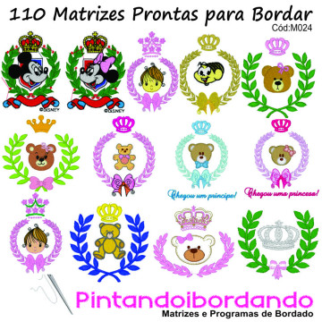 Matrizes de Bordado - 110 Ramos com Coroa, Ursos e molduras!