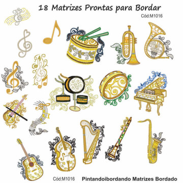  18 Matrizes para Bordar Instrumentos Musicais