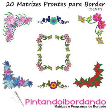 Kit de 20 Matrizes de Bordar Flores, bordas, cantos
