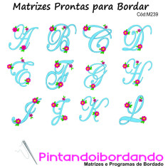 Matrizes para bordar Alfabetos Flores Maiúsculas!