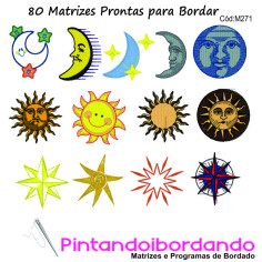 80 Matrizes para Bordar Lua, Sol e Estrelas