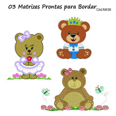 3 Matrizes para bordar de Urso e Ursa lindos