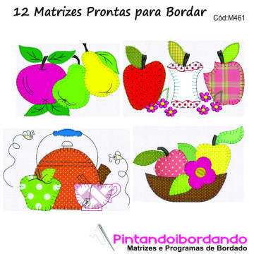Kit com 12  Matrizes para bordar Frutas em Apliques