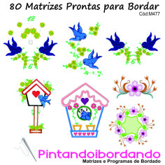 Matrizes para Bordar Pássaros e casinhas Lindos - 80 Matrizes