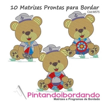 Matrizes para bordar Ursos Lindos Marinheiros - 10 Matrizes