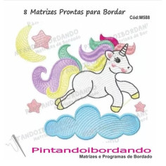 Matriz Para Bordar Unicornios Infantil Fofo - 8 Matrizes