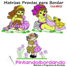 Matrizes De Bordado Menina Com Urso Lindas- 8 Matrizes