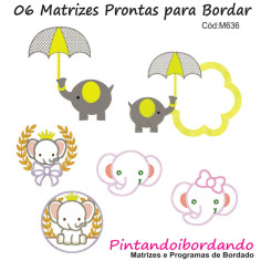  Matrizes de Bordado Elefantes Lindos - 6 Matrizes