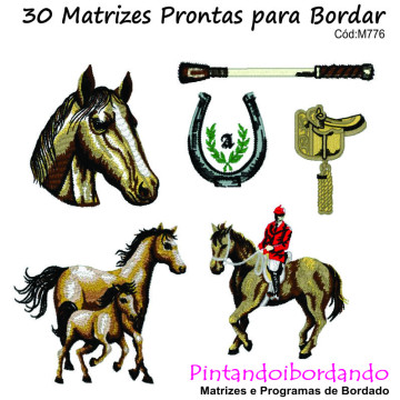  Matrizes De Bordado Cavalos Diversos - 30 Matrizes