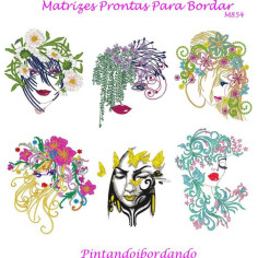  Matrizes De Bordado Face de Mulheres Florais