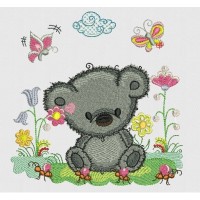 Matriz de Bordado Urso no Jardim